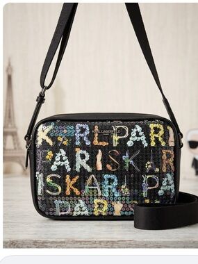 NWT  Karl Lagerfeld Paris Maybelle Crossbody Bag Black Rainbow Sequin Event ,Y2K